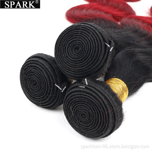 SPARK  99j Bundles with Closure Body Wave Bundles with 4x4 Closure 100% Unprocessed 10A Human Hair Weaves Ombre 1b/99j Hair